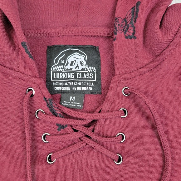Lurking Class Tops - Lurking Class Hoodie Womens Medium Butterfly Skull Crop Lace Up Pullover